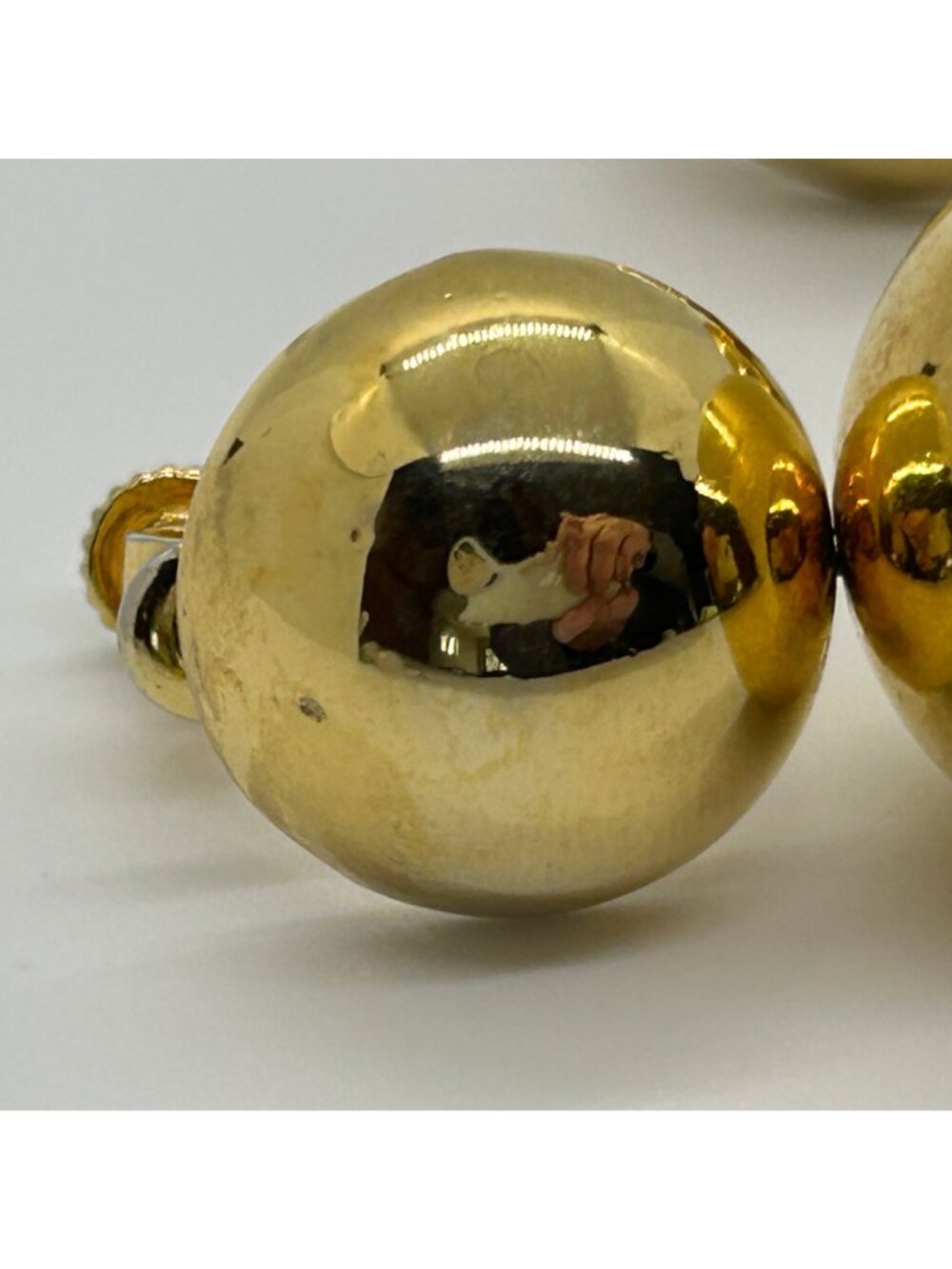 Vintage Gold-tone Double Ball Earrings Screw Back Statement 1960 Mod Design MCM - Picture 8 of 13